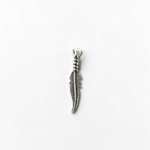 Vintage 925 Sterling Silver Oxidized Feather Charm, Double Sided Feather Pendant